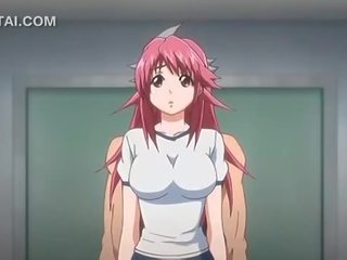 Pink haired anime babe cunt fucked against the