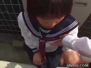 Japanese teen in a babe outdoor blowjob fun