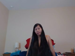 Delightful Long Haired Asian Striptease and Hairplay: HD xxx video mov a9